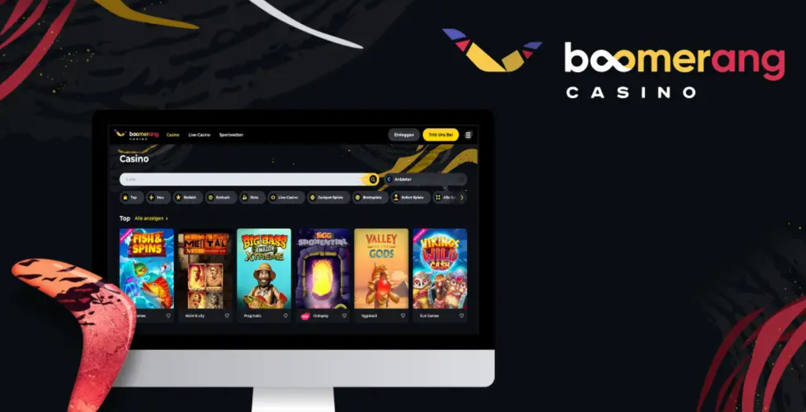 Screenshot des Boomerang Casino Login-Bereichs auf Desktop und Mobile
